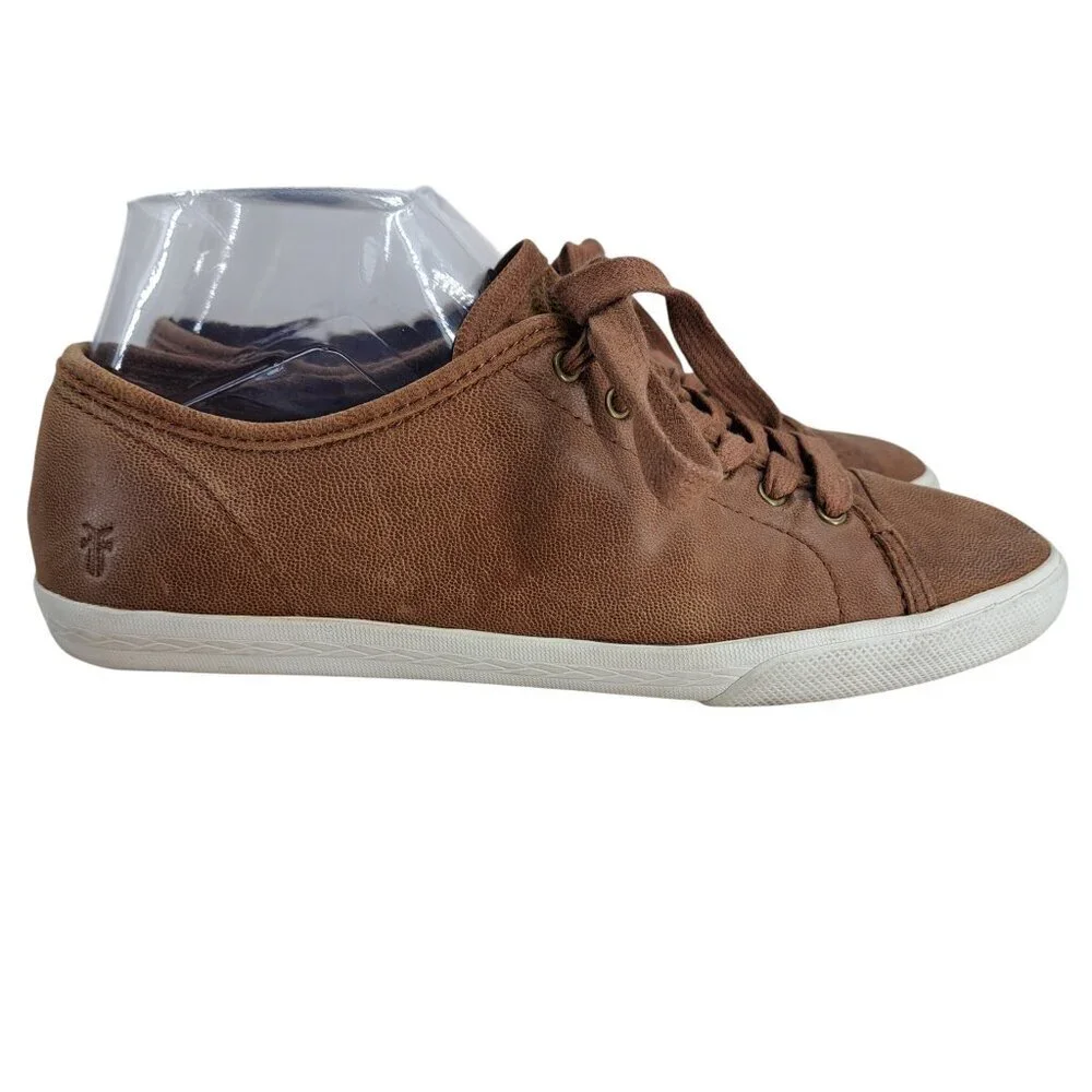 Frye Maya Low Top Lace Up Casual Sneakers Size 8.5 Leather Brown Shoes Comfort